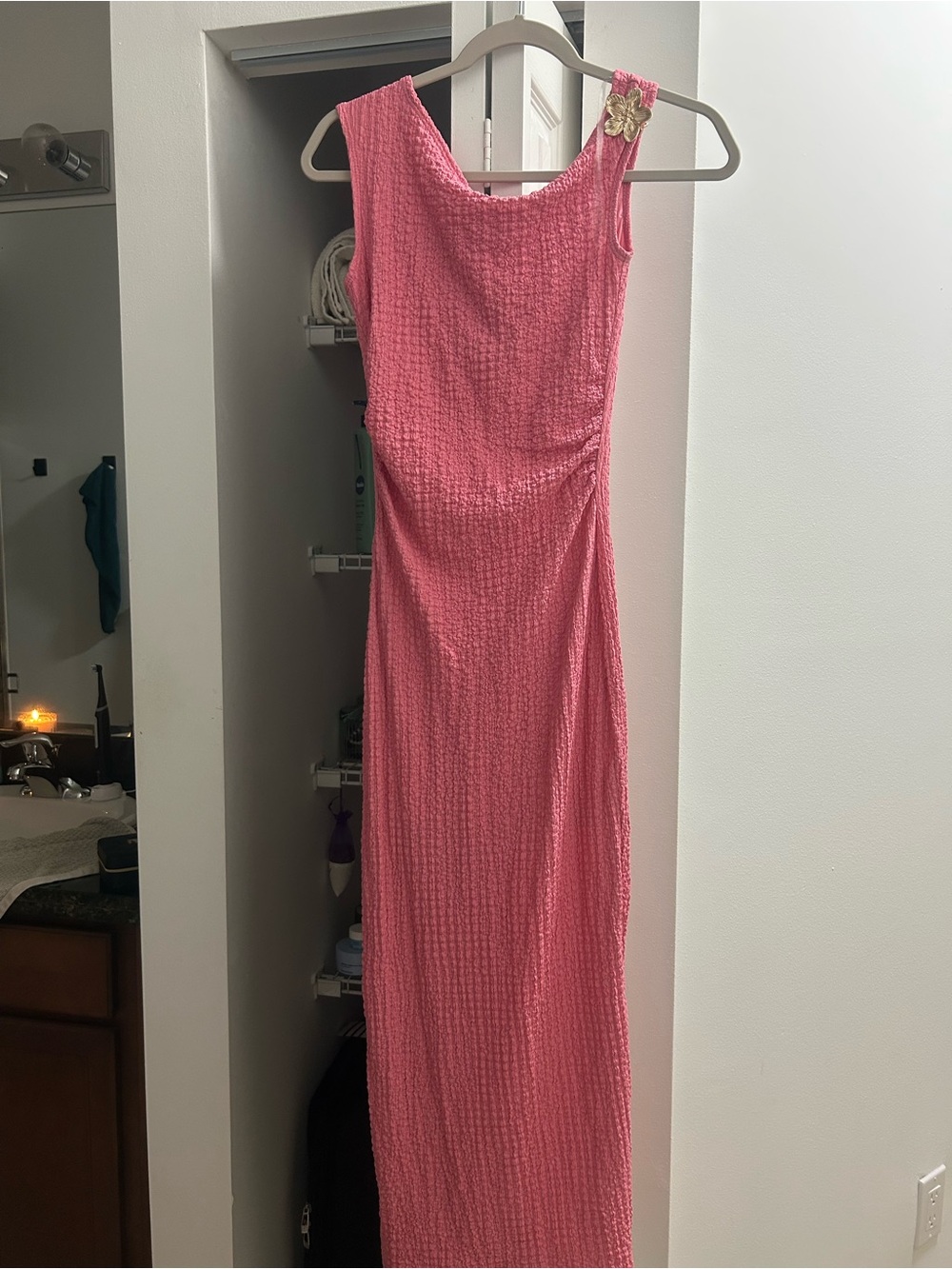 See You Monday Coral Pink Textured Sleeveless Maxi Dress